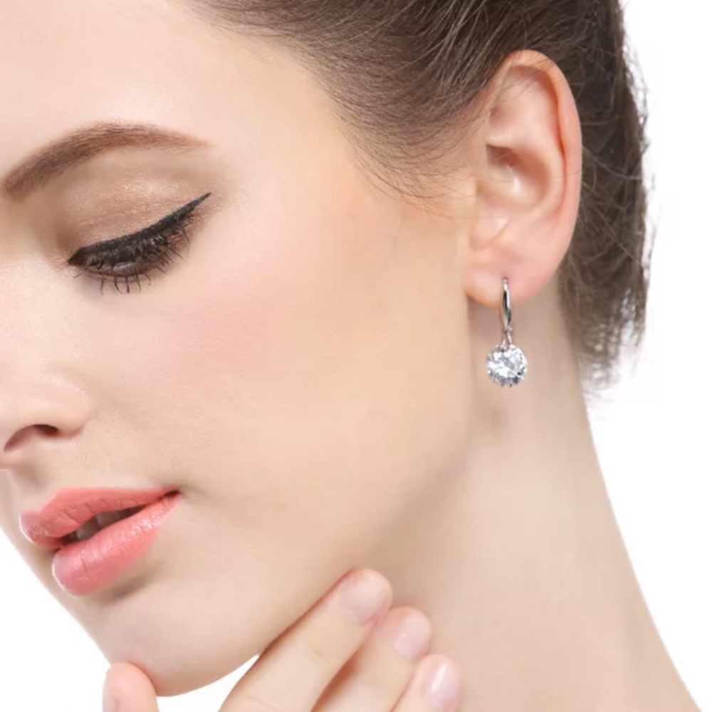 Sterling Silver CZ Drop Earrings - Picture 5 of 5